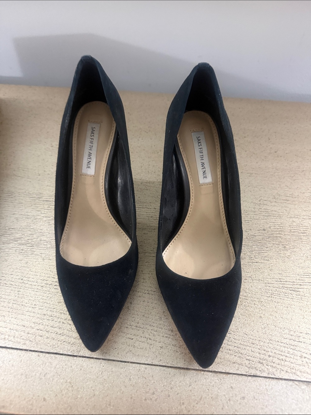 Saks Fifth Avenue Black Suede Pointed-Toe Pumps